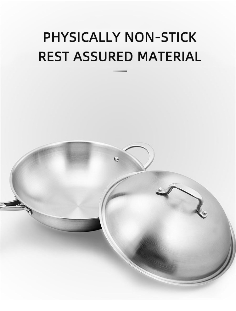 18/8 Stainless Steel Kitchen Non Stick Cooking Pot Wok With SS Lid