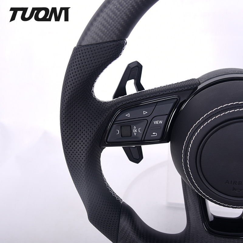 Matte Carbon Fiber Perforated Leather Audi Steering Wheel Custom Modify