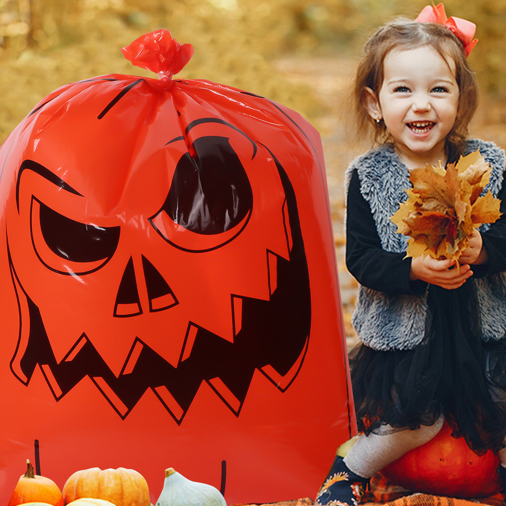Halloween Garden Yard Decoration Pumpkin Lawn Bags Biodegradable Heat Seal Side Gusset Bag Plastic Leaf Bags