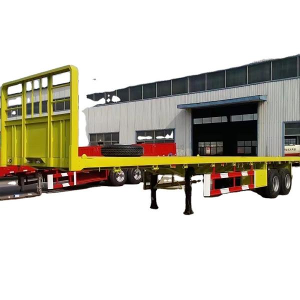 Brand new flatbed semi trailer 70ton 3 4 axles pan trailer Container Semi truck