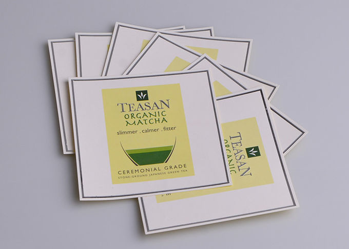 Personalized printed silver embossing self adhesive artpaper labels for green tea packaging
