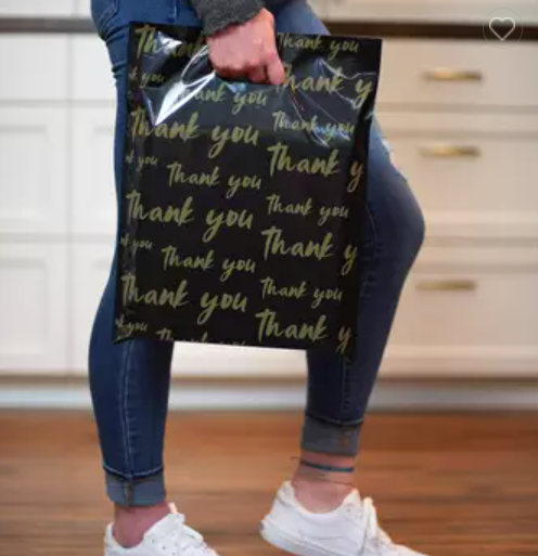 PE PVC Thank You Plastic Shopping Bags Black Boutique Shopping Bag
