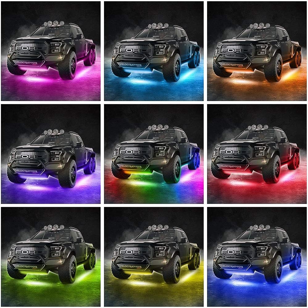 6Pcs Car Underglow Strip Lights 12V RGBIC Multi Color DIY Sound Active Function Music Mode with APP Control and Remote