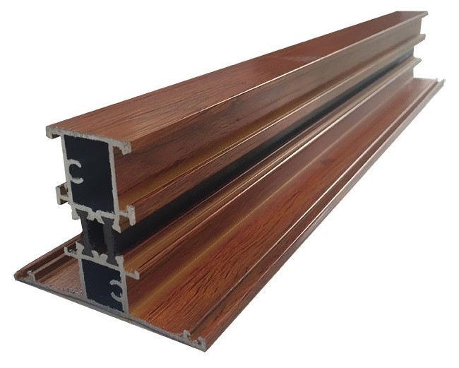 T Shape Wood Grain Broken Bridge Aluminum Profiles For Three Track Sliding Windows