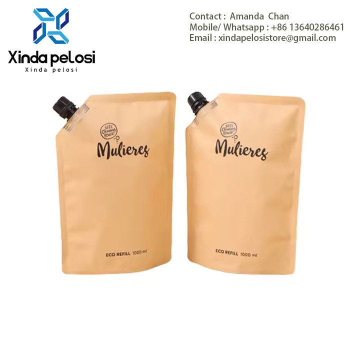 Eco Friendly Stand Up Liquid Stand Up Pouch With Spout Packaging For Personal Skincare Lotion Refill