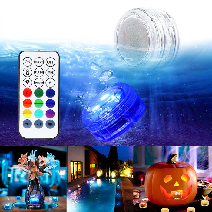 Small Submersible LED Lights Mini Waterproof RGB LED Tea Lights Candles Party Events Home Vase Pool Pond Decor