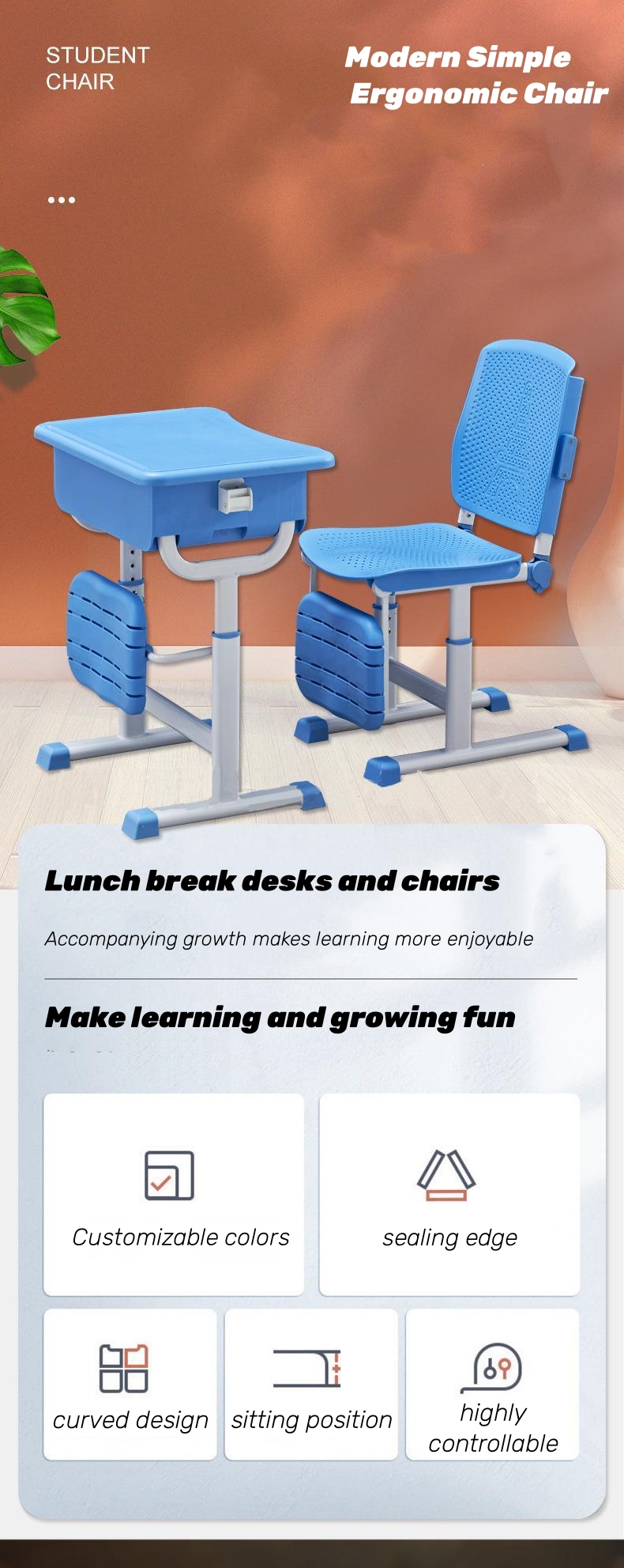 School Furniture Children's Study Table and School Lunch Table for Students