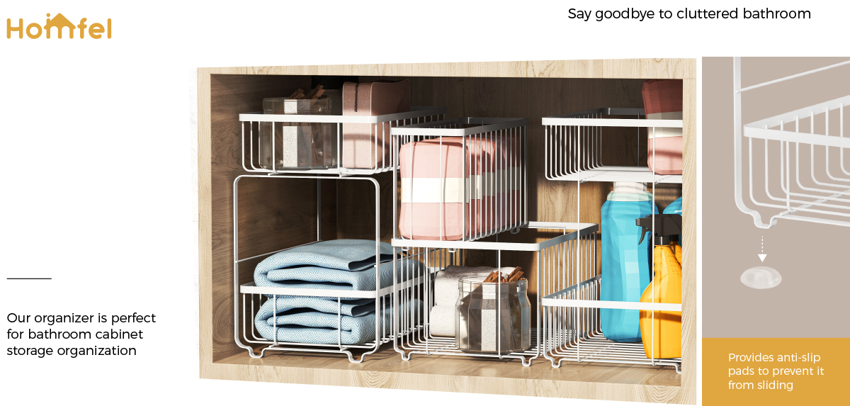 Metal Bathroom Inside Cabinet Shelf Basket Rack For Modern Household Organization