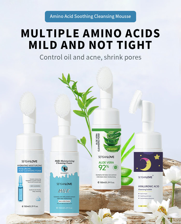Private Label Vegan Amino Acid Cleansing Mousse Remove Makeup Moisturizing Face Wash Rose Foaming Facial Cleanser