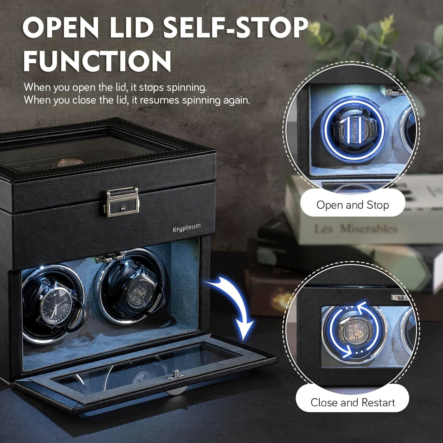 Automatic Double Watch Winder with 8 Extra Storage Box, Double Automatic Watch Winder Box with Jewelry Organizer,