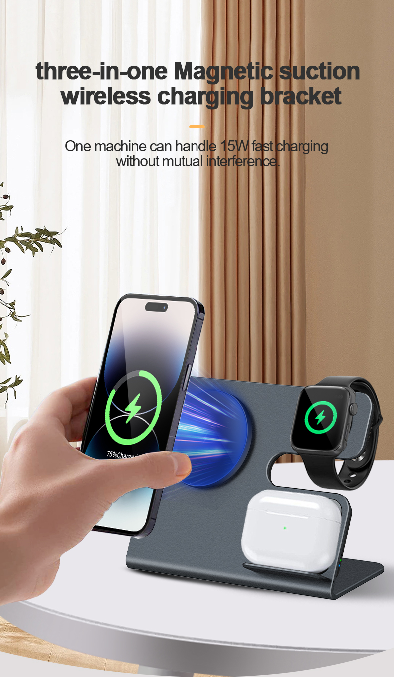 73% Charging Efficiency 15W Pd Qi Wireless Charging 3 In 1 Wireless Charger For Iphone