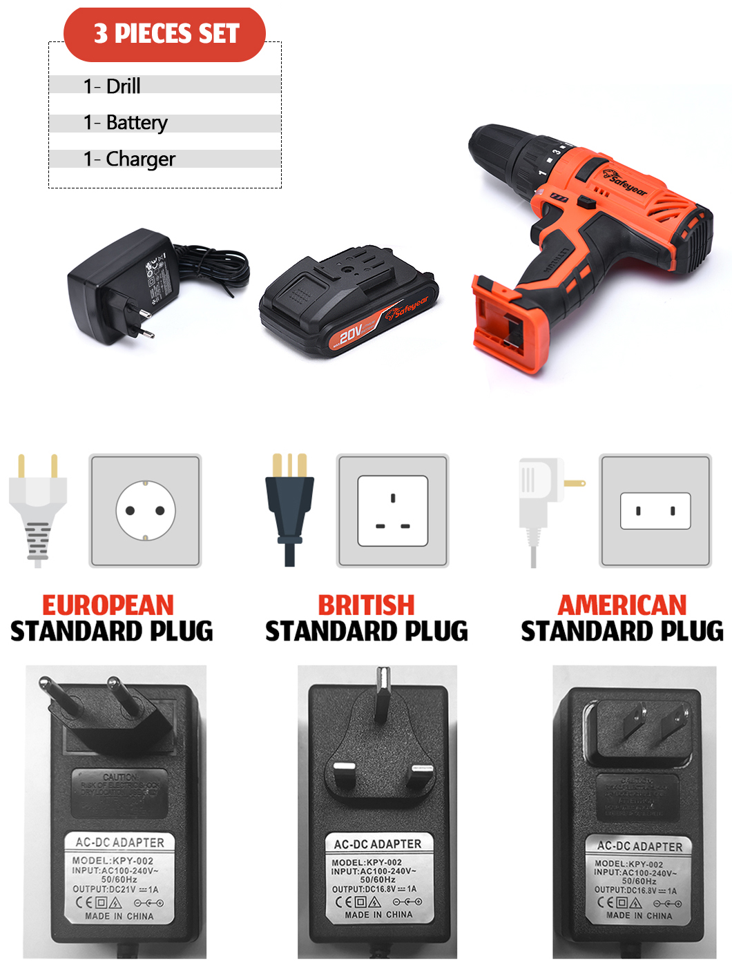 20V Variable Speed Cordless Drill 44pcs Cordless Drill With 2 Batteries And Charger