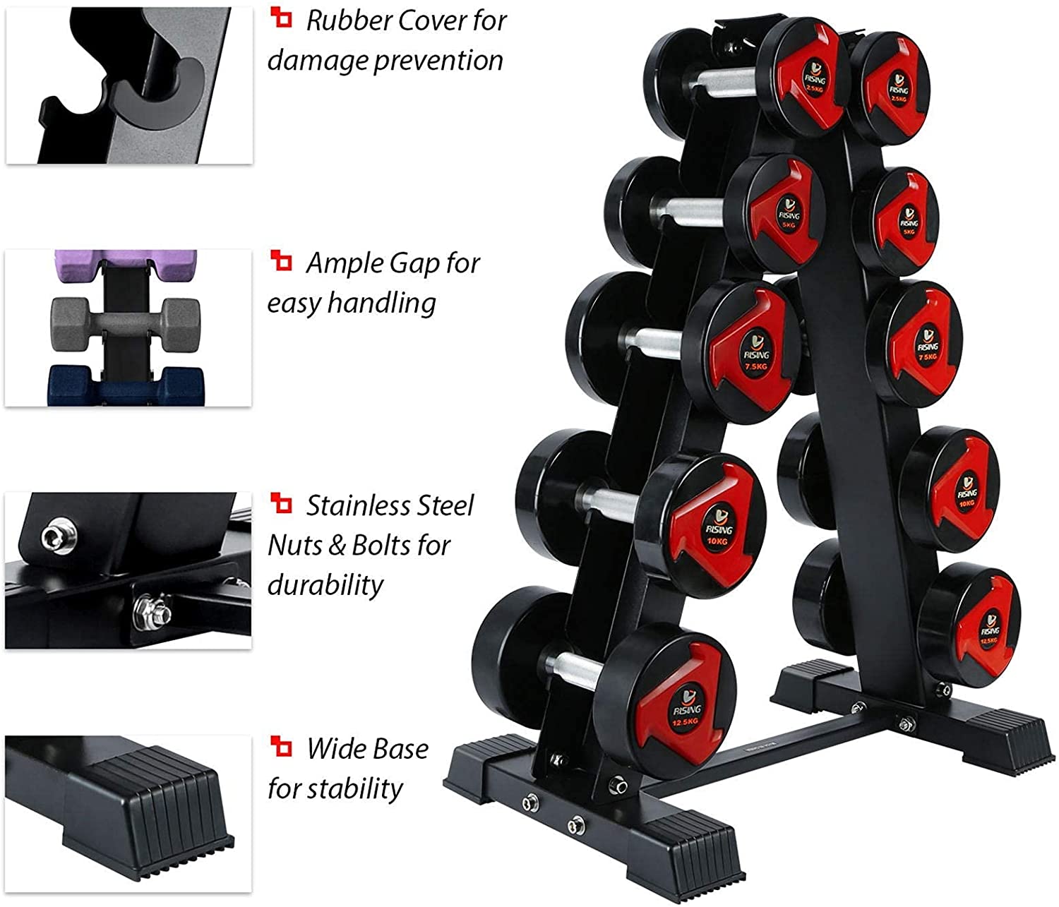 Training Bodybuilding Steel Metal Dumbbell Rack Multifunctional Foldable