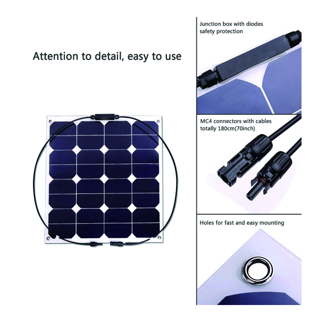 50W ETFE Flexible Solar Panel For 12V Mono Waterproof Solar Energy System
