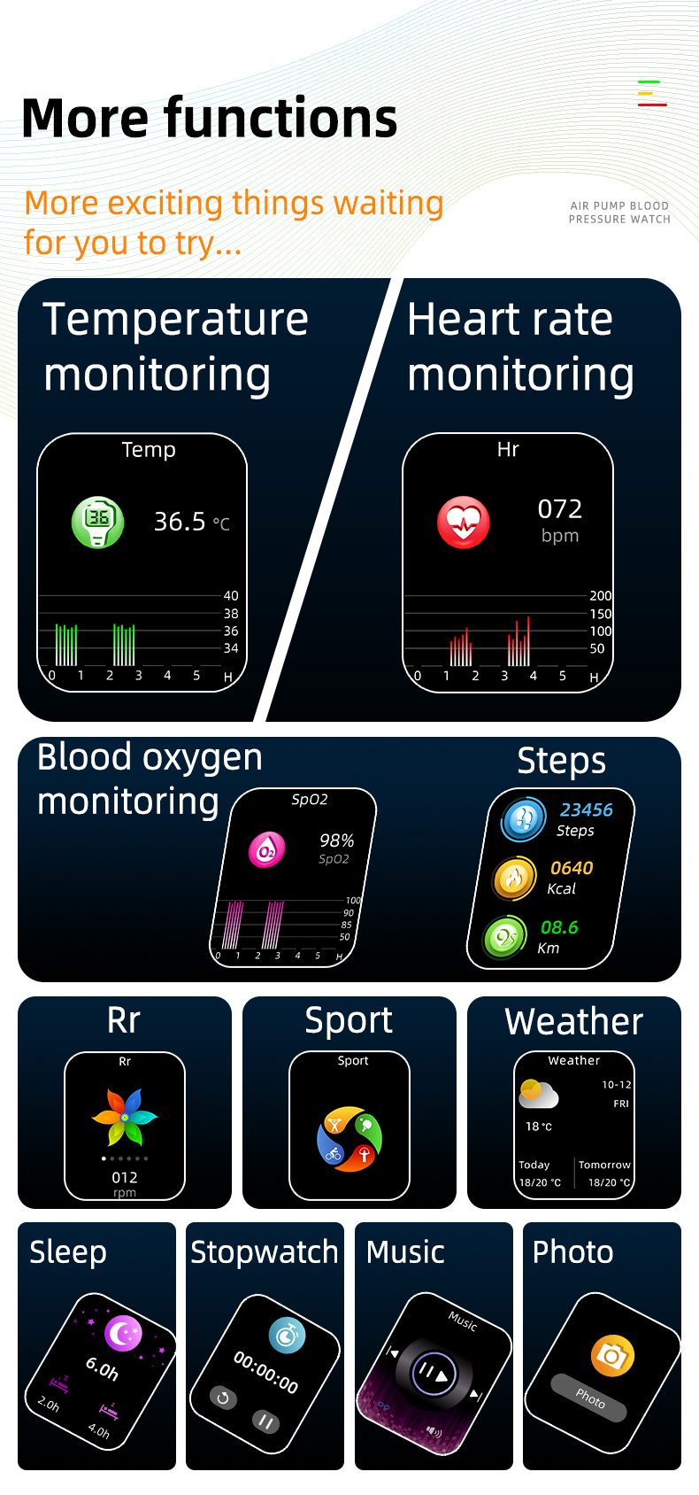 Body Temperature Blood Oxygen Smartwatch Medical Device IP67 with big screen