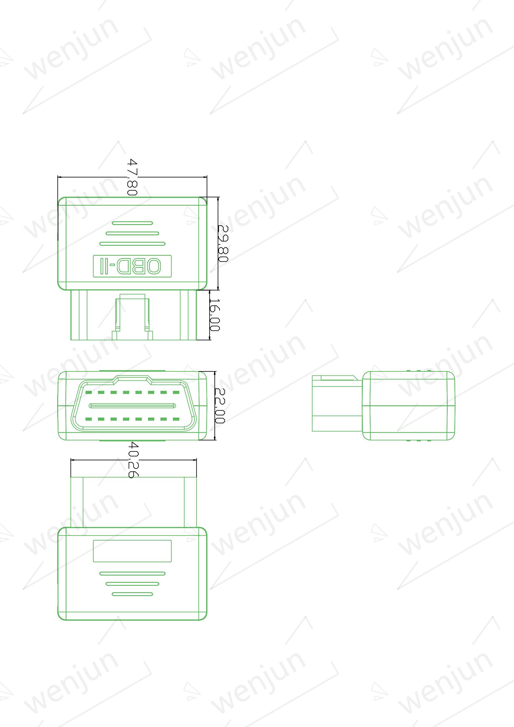 OBD Bent Pin Gold Plated Male Conn 16Pin OBD2 Connector Concealed Buckle Housing OBDII Adaptor