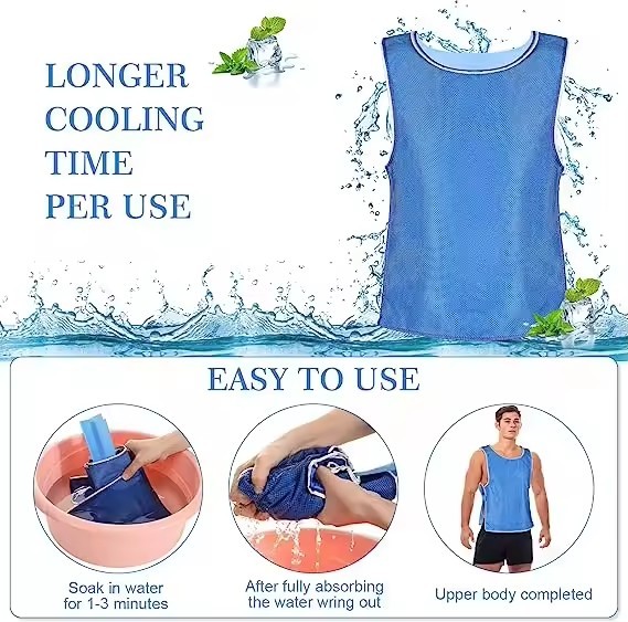 Evaporative Ice Cooling Vest Blue PVA Water Activated Vests With Reflective Tape Air Conditioner Jacket For Outdoor