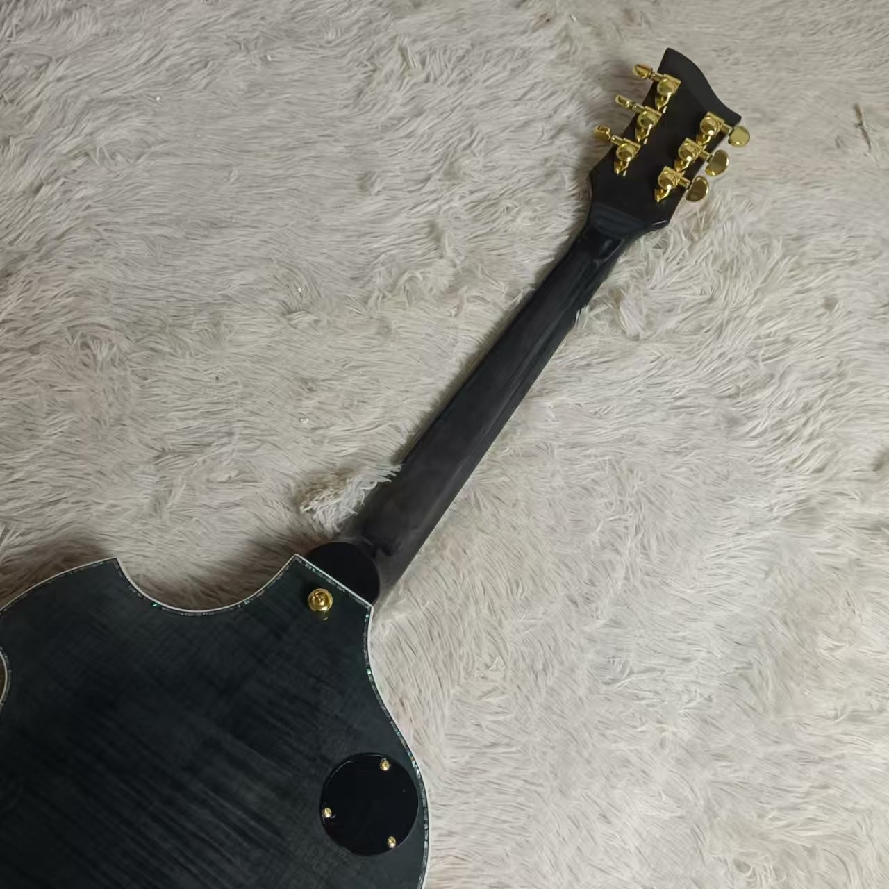 Custom f hole hollow body irregular body Gretsch style electric guitar with bigs bys trem in transparent black, accept guitar and bass OEM