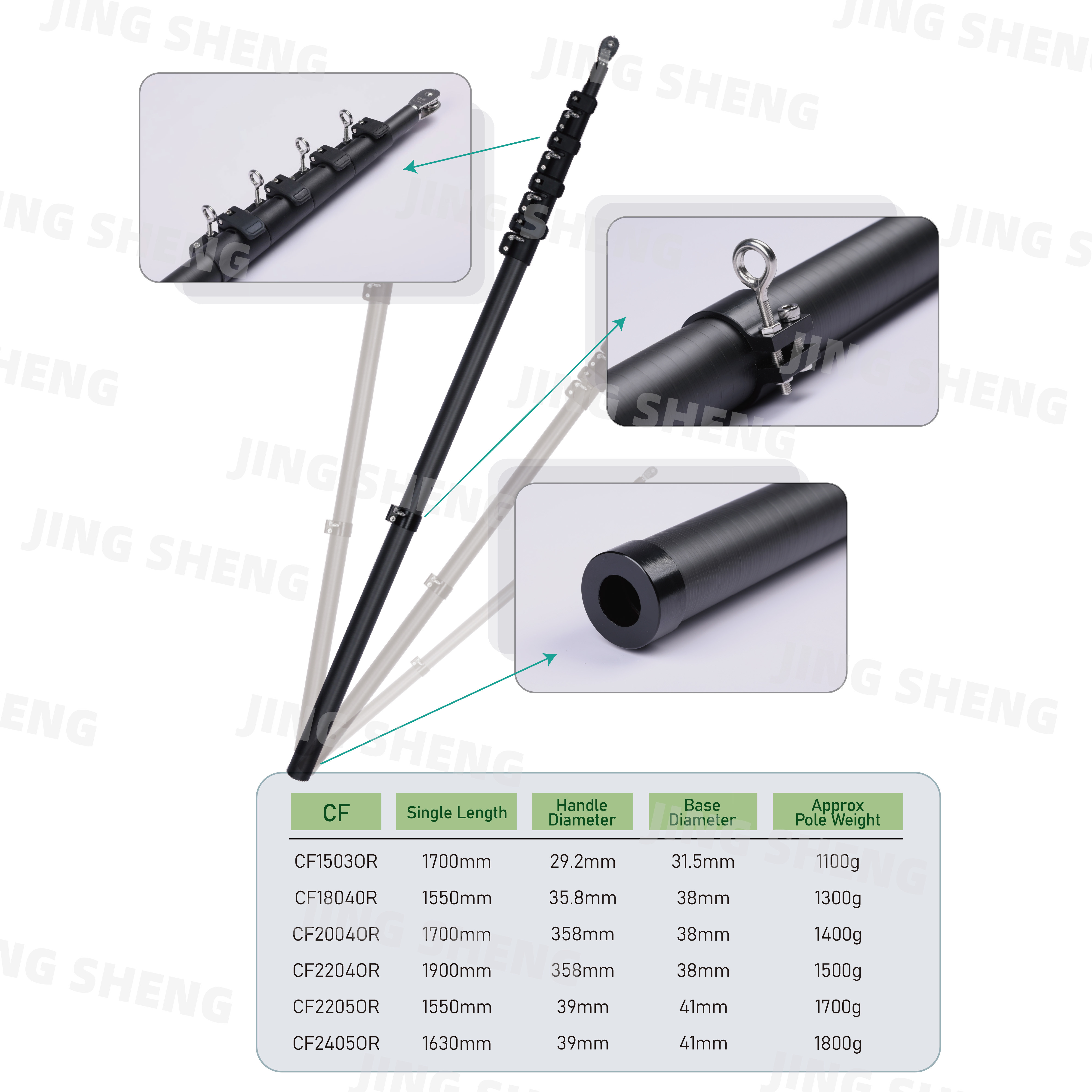 24FT Carbon Fiber Outrigger for Fishing Lightweight High Strength UV Corrosion Resistant