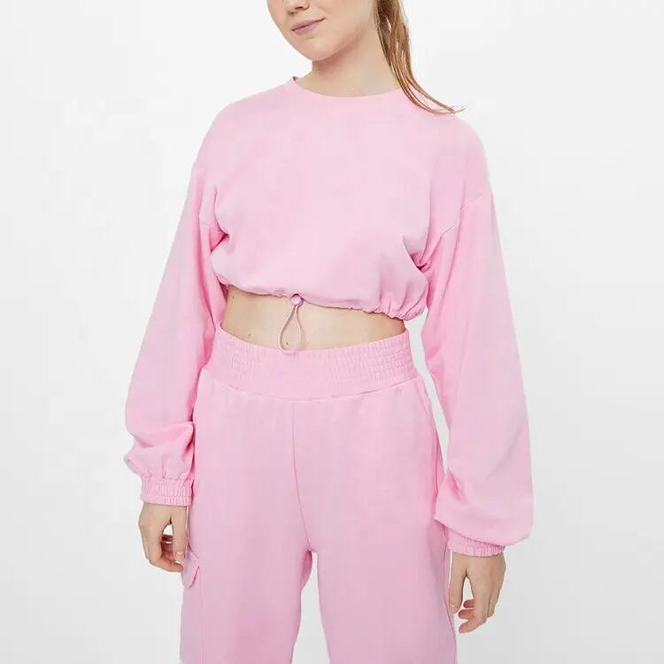 Custom Latest Designs Cropped Sweatshirt Joggers Two Piece Tracksuits for Women