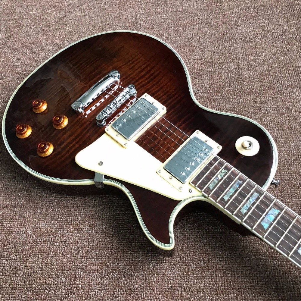 Custom Sale LP electric Guitar Tiger striped maple cover Mahogany body classic 60 black musical instruments