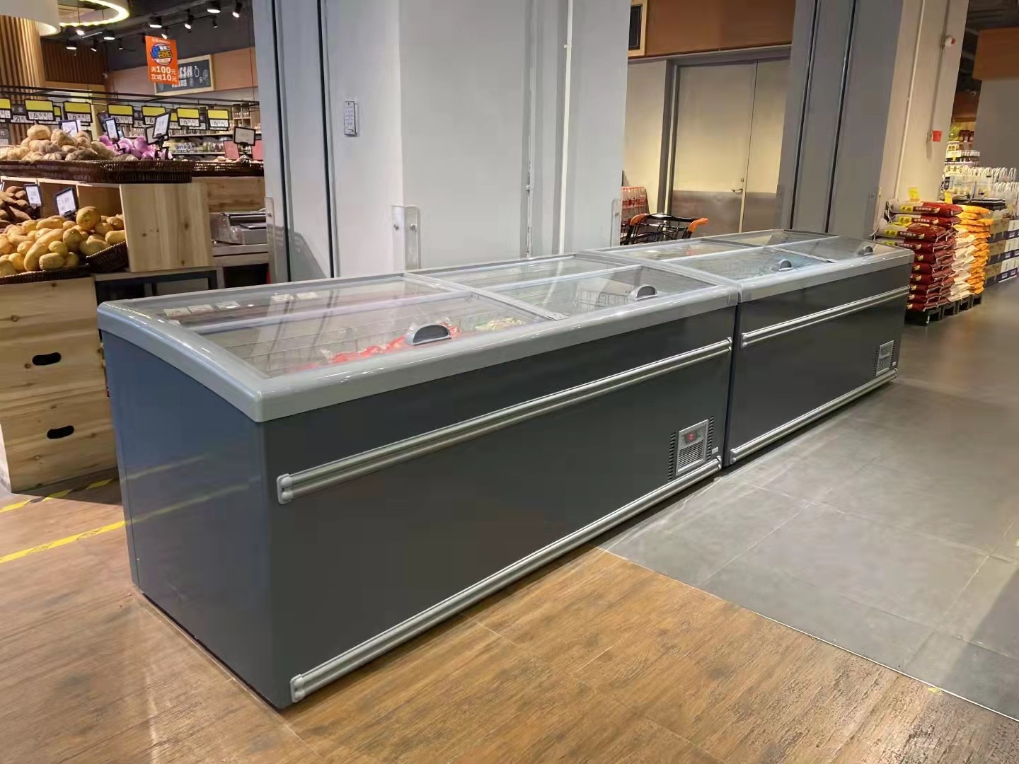 Supermarket Combination Commercial Glass Door Chest Island Freezer With Auto Defrost