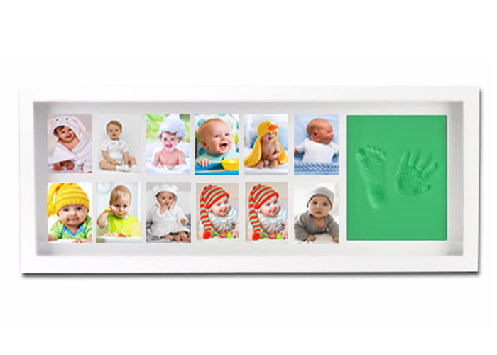 White Baby First 12 Months Photo Frame Keepsake Sets Handprint / Footprint Display