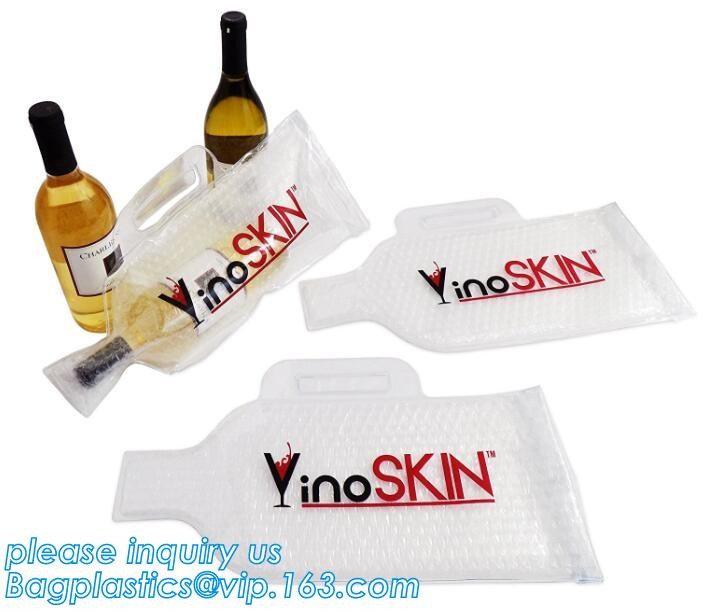 Zip lockk bottom leakproof reusable wine bottle protector 3 pack bubble travel protective bag,USA Amazon WineSkin Protecto