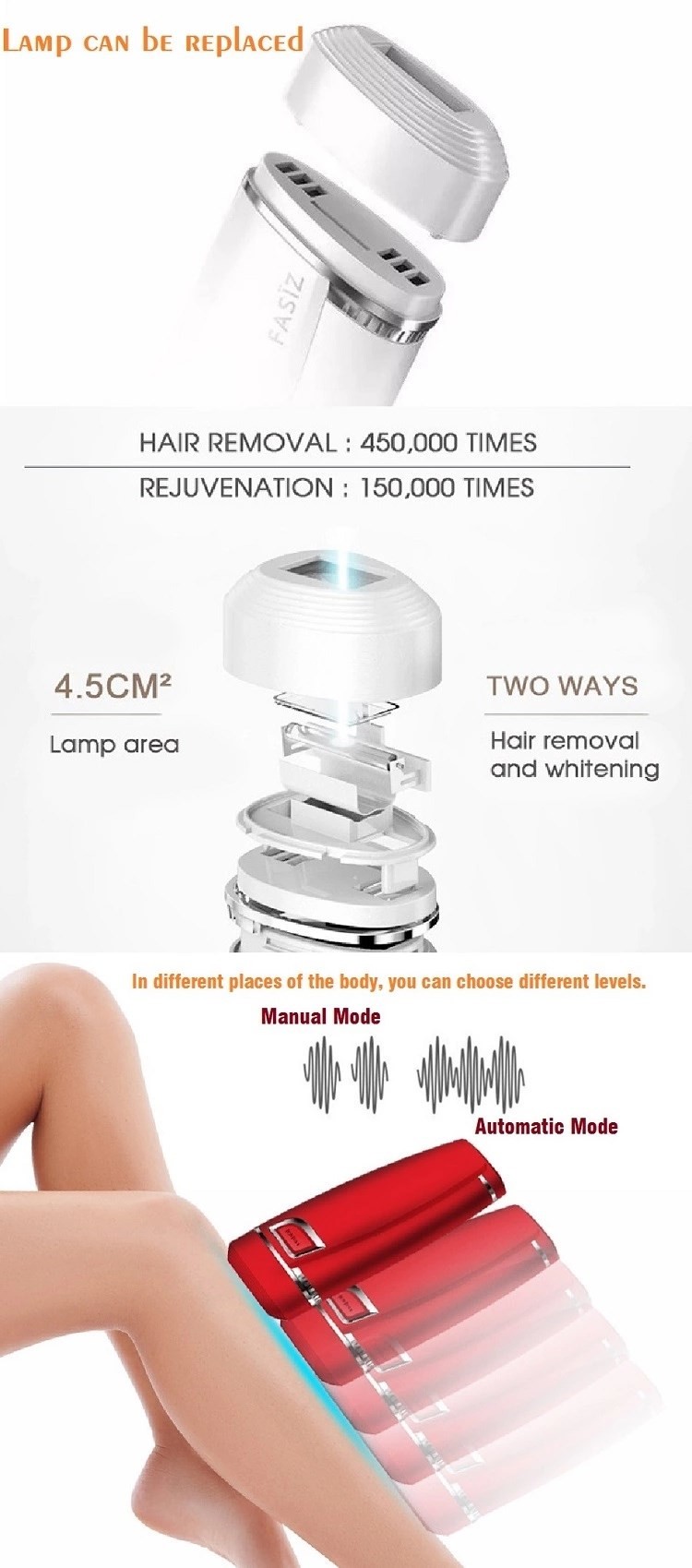 6 Weeks Permanent 240V 2.6A 450000 IPL Laser Handset