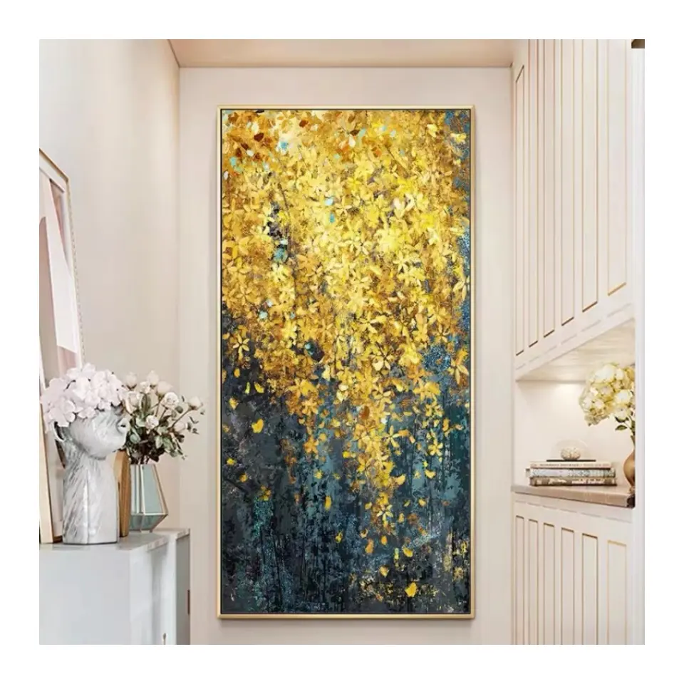 Canvas Support Medium Customized Modern Hand Painted Gold Foil Abstract Oil Painting for Living Room Wall Decor