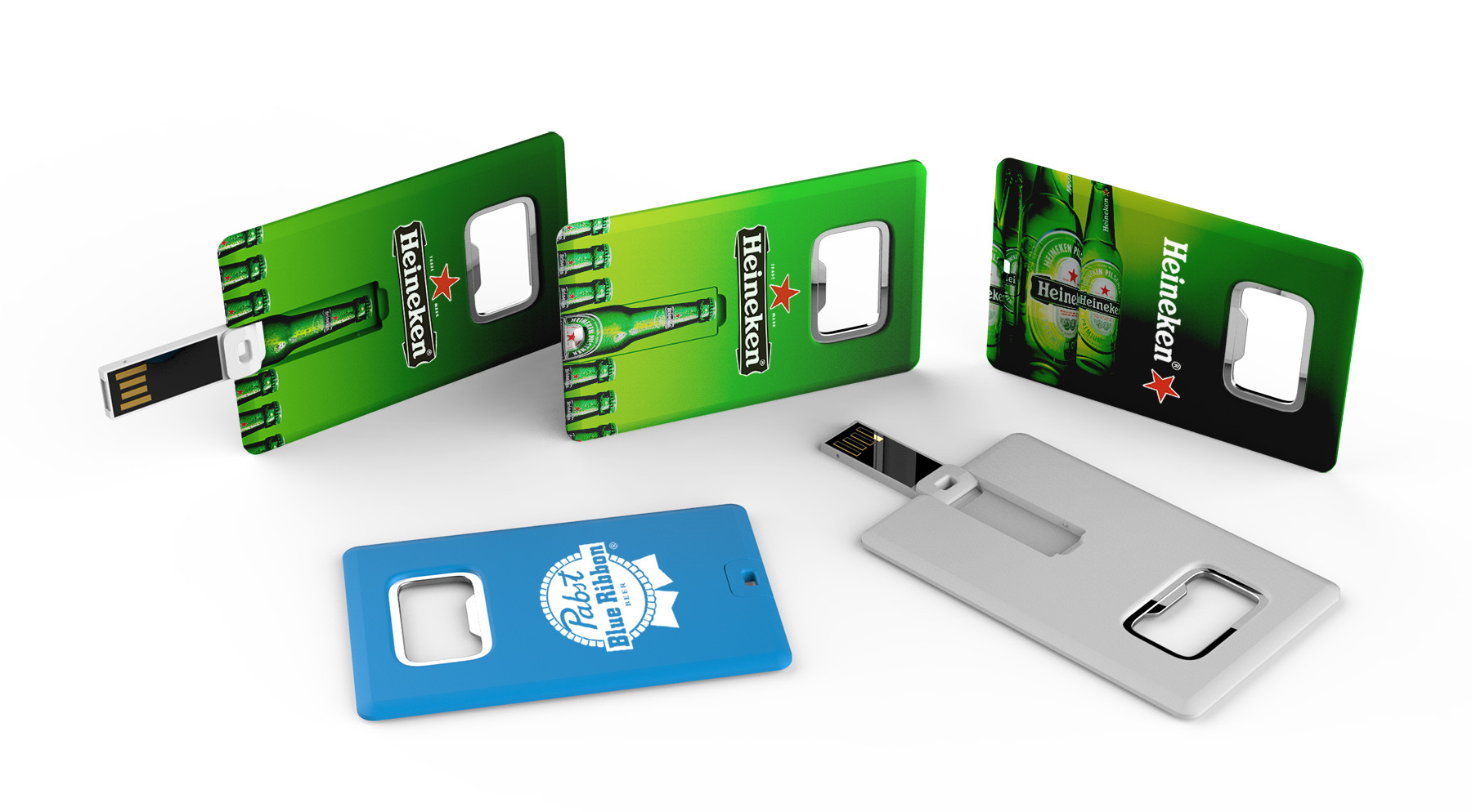 Plastic Credit Card USB Flash Drive With A Metal Bottle Opener USB 2.0 128GB
