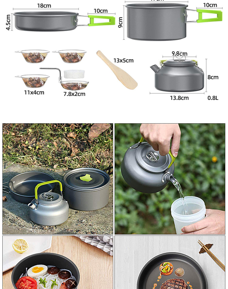 Best Selling Picnic Cookware Soup Pot Non-stick Camping Cookware Sets Aluminium Outdoor Cooking Pot Set With Storage Bag