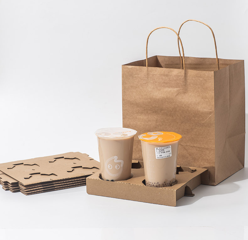 Biodegradable 2 Cup 4 Cup Disposable Coffee Paper Holder Tray Portable Takeout Coffee Paper Cup Carrier