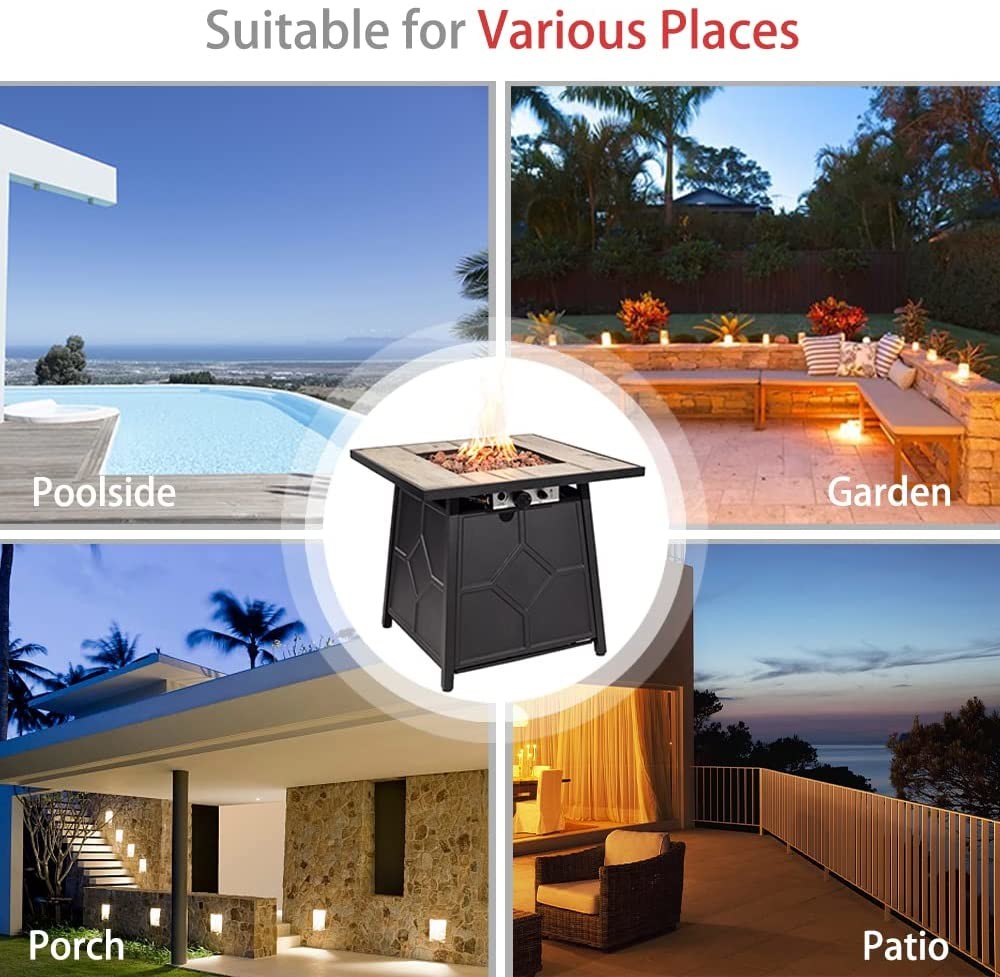 28'' Square 50,000 BTU Propane Square Fire Pit Outdoor Brazier Bench