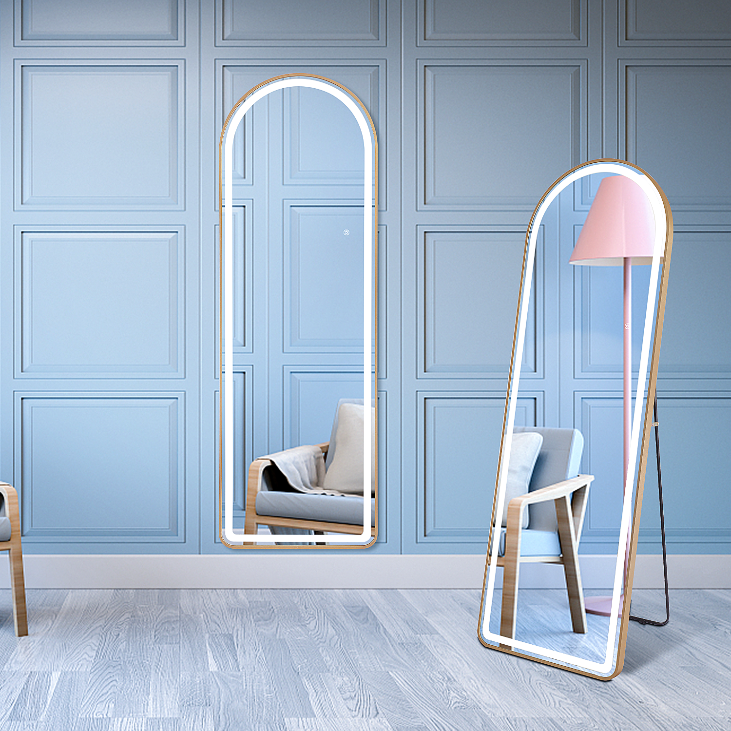 LED Full Length Mirror With Lights Arched Aluminum Adjustable Lighting High Visibility