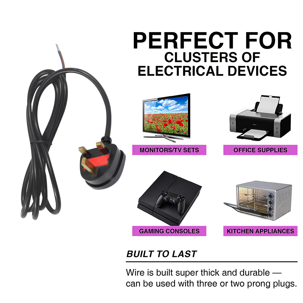 IP11 Home Appliance Power Cord 0.5m With 3 Core H05VV-F Cable 3*0.75/1.0/1.5mm2