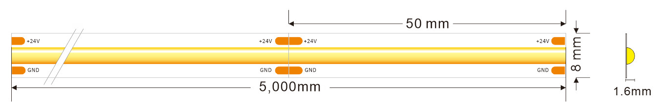 High Efficiency 130 lm/W COB LED Strip 10w/M 24V Dotless LED Ribbon