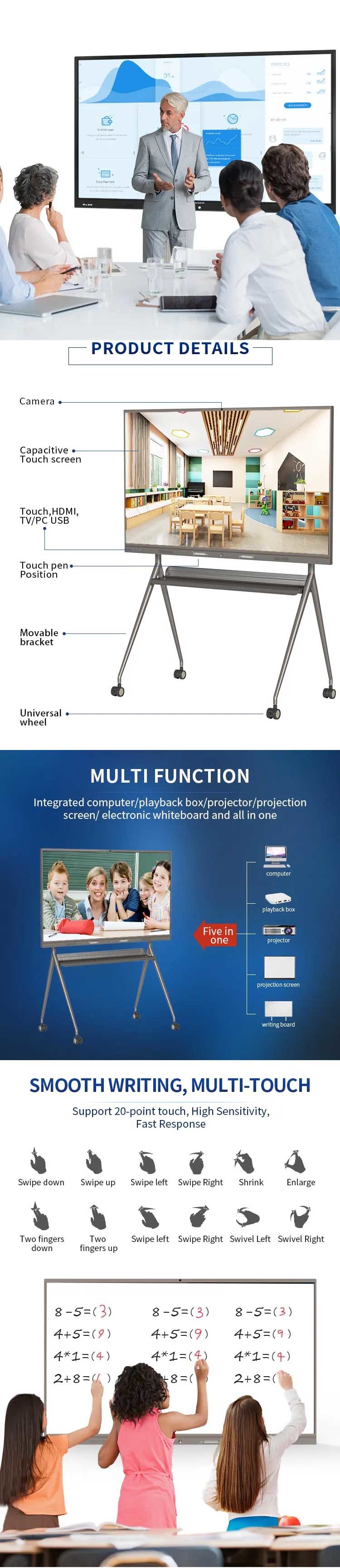 Lcd Electronic Interactive Board Display , Company Conference Intelligent Whiteboard