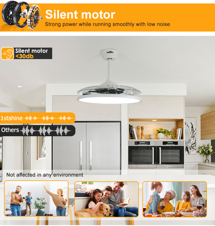 Space Saving Invisible LED Ceiling Fan Light with Retractable Blades in Mordern Style