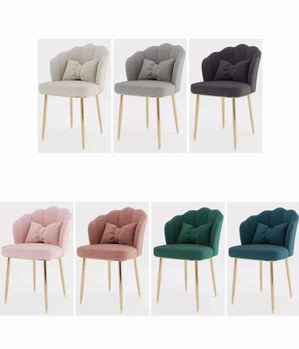 Leisure Metal Velvet Nordic Dining Chair Pink Restaurant Sponge Internal Filling