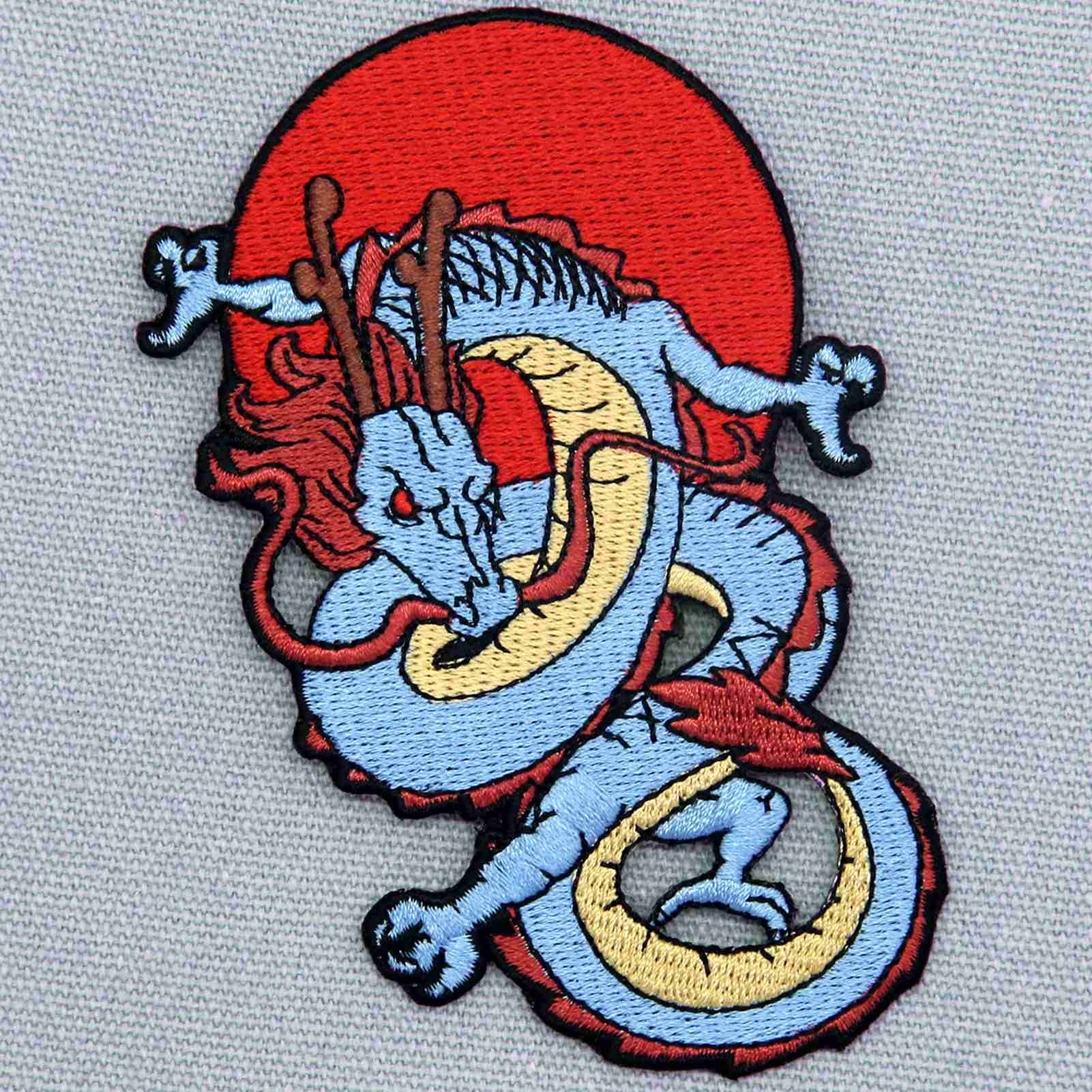 Machine Washable Embroidered Dragon Patch With Iron On Backing