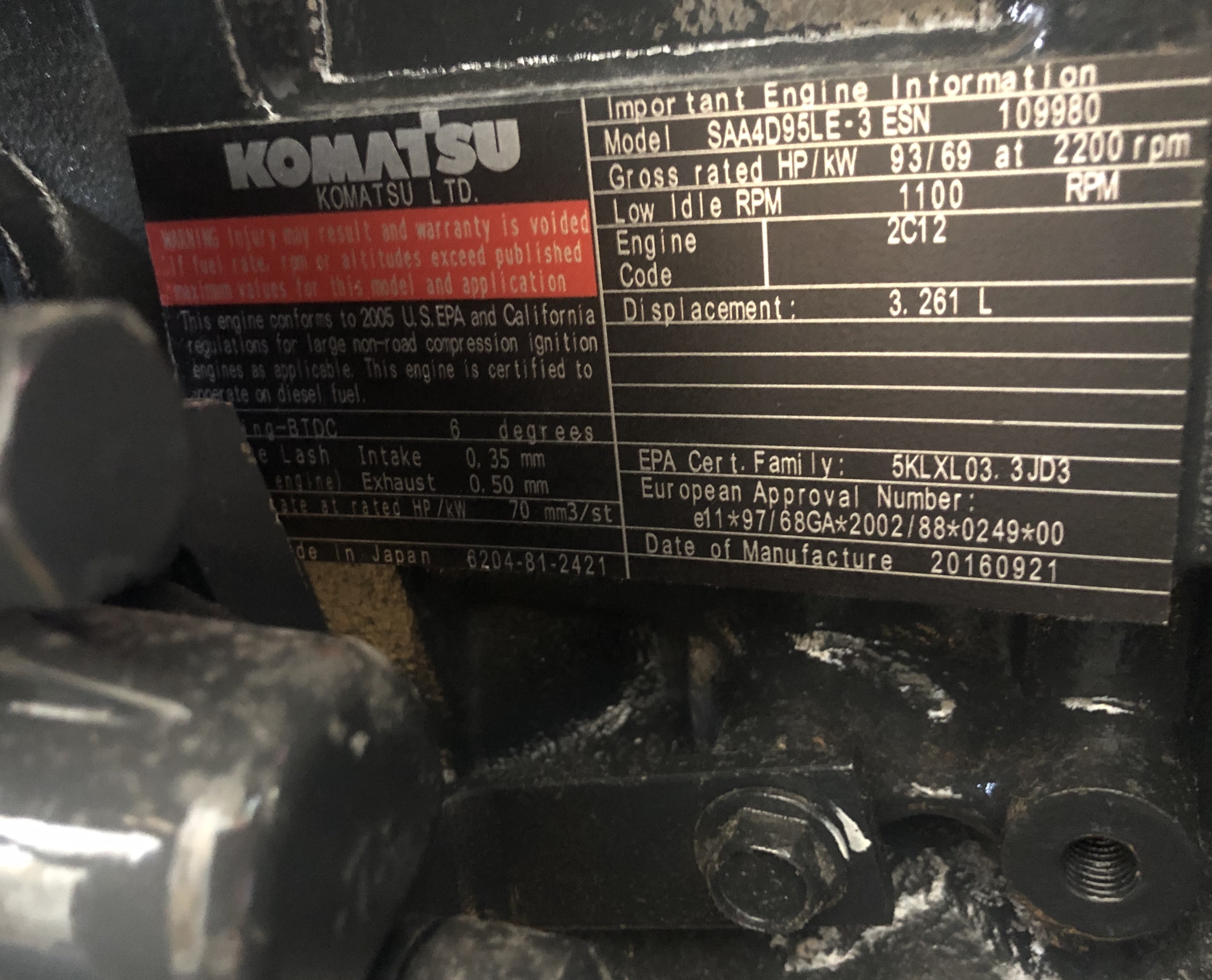 SAA4D95LE-3 PC130-7 Complete Komatsu 6 Cylinder Diesel Engine Kick Start