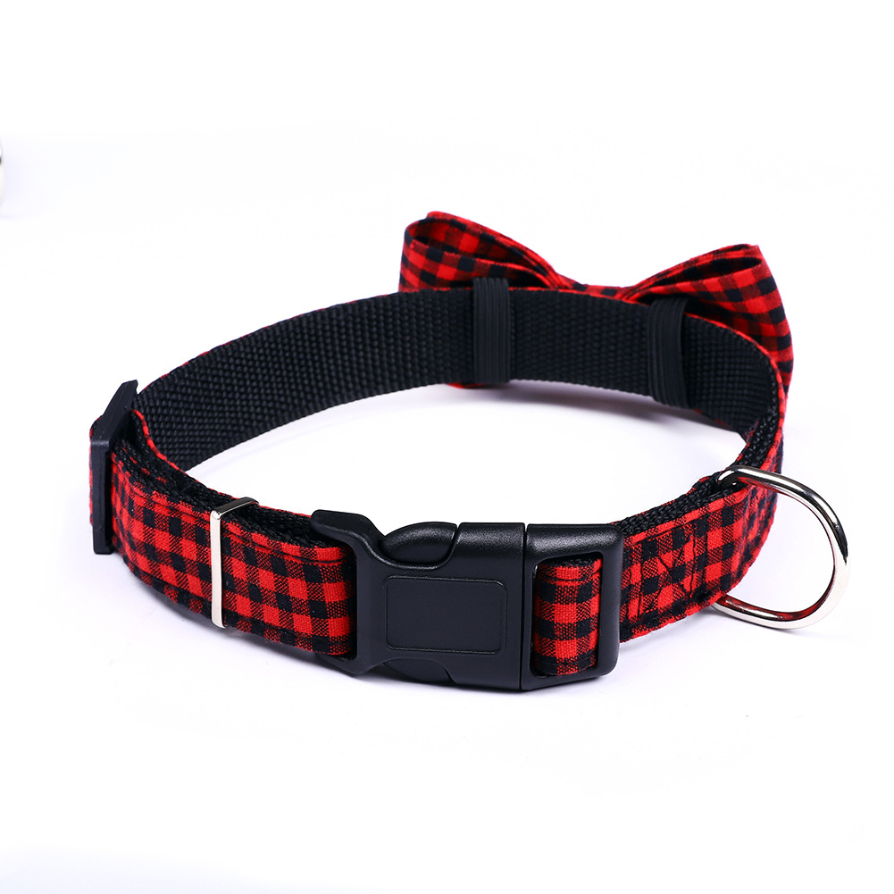 Plaid Style Pet Training Collars Bow Tie Adjustable Custom Cat Dog Collar