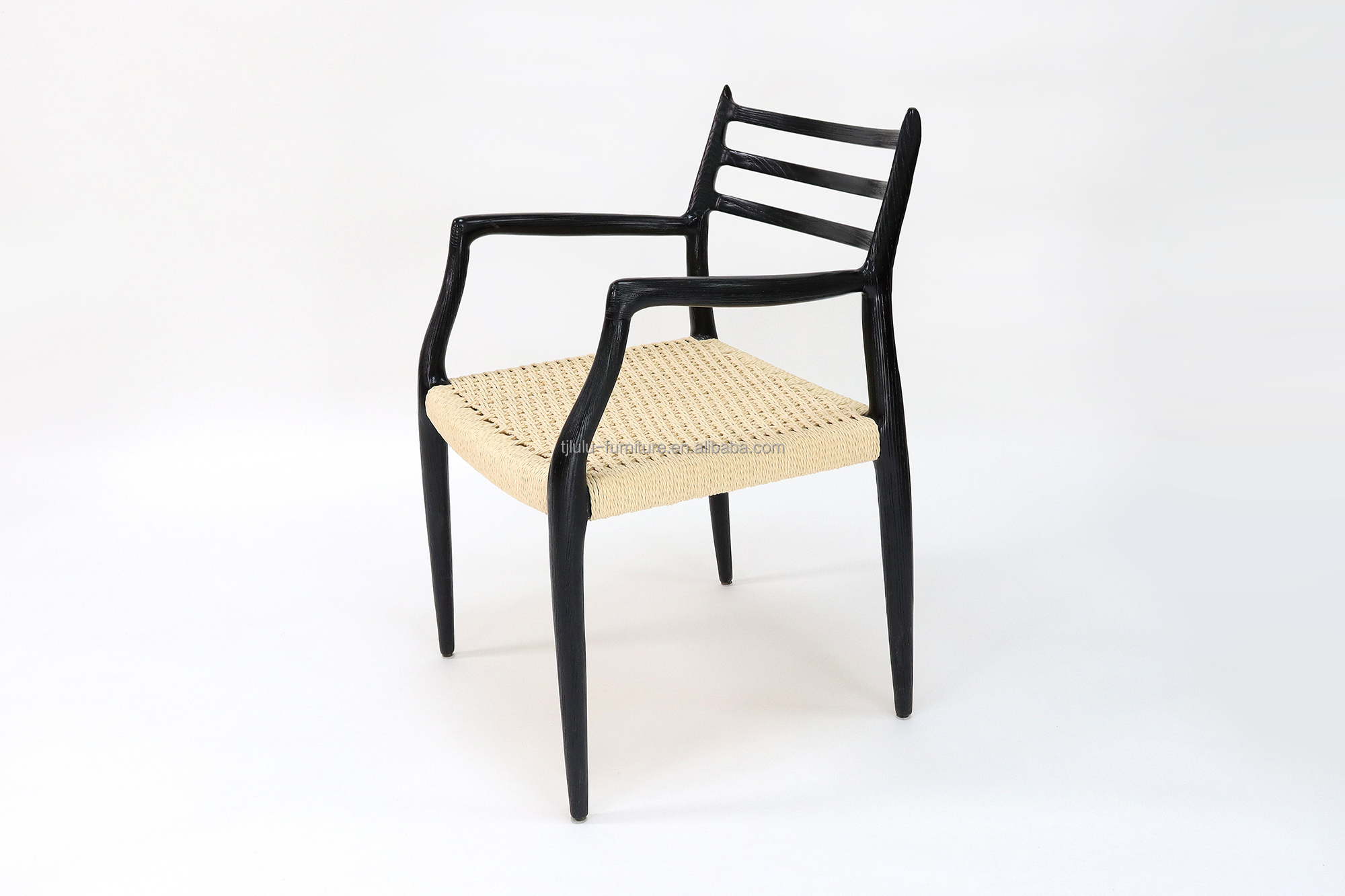 Japanese Style Wood Arm Chair Woven Paper Cord Dining Chair in Nordic Japanese Industrial Style for Home Furniture
