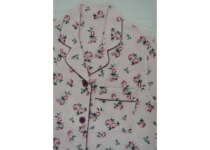 100% Cotton Flannel Womens Button Up Pajama Sets With Piping And Long Pants