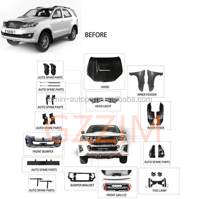toyota car front facelift kit car upgrade kit for hilux vigo to hilux rocco 2016 2017 2018