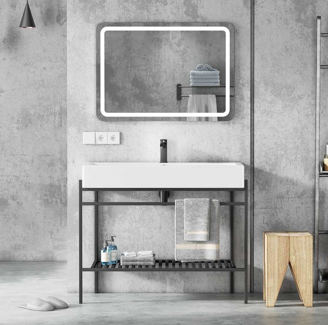 Floor Mounted Hotel Bathroom Cabinet European Ceramic Sink Vanity Unit With Mirror