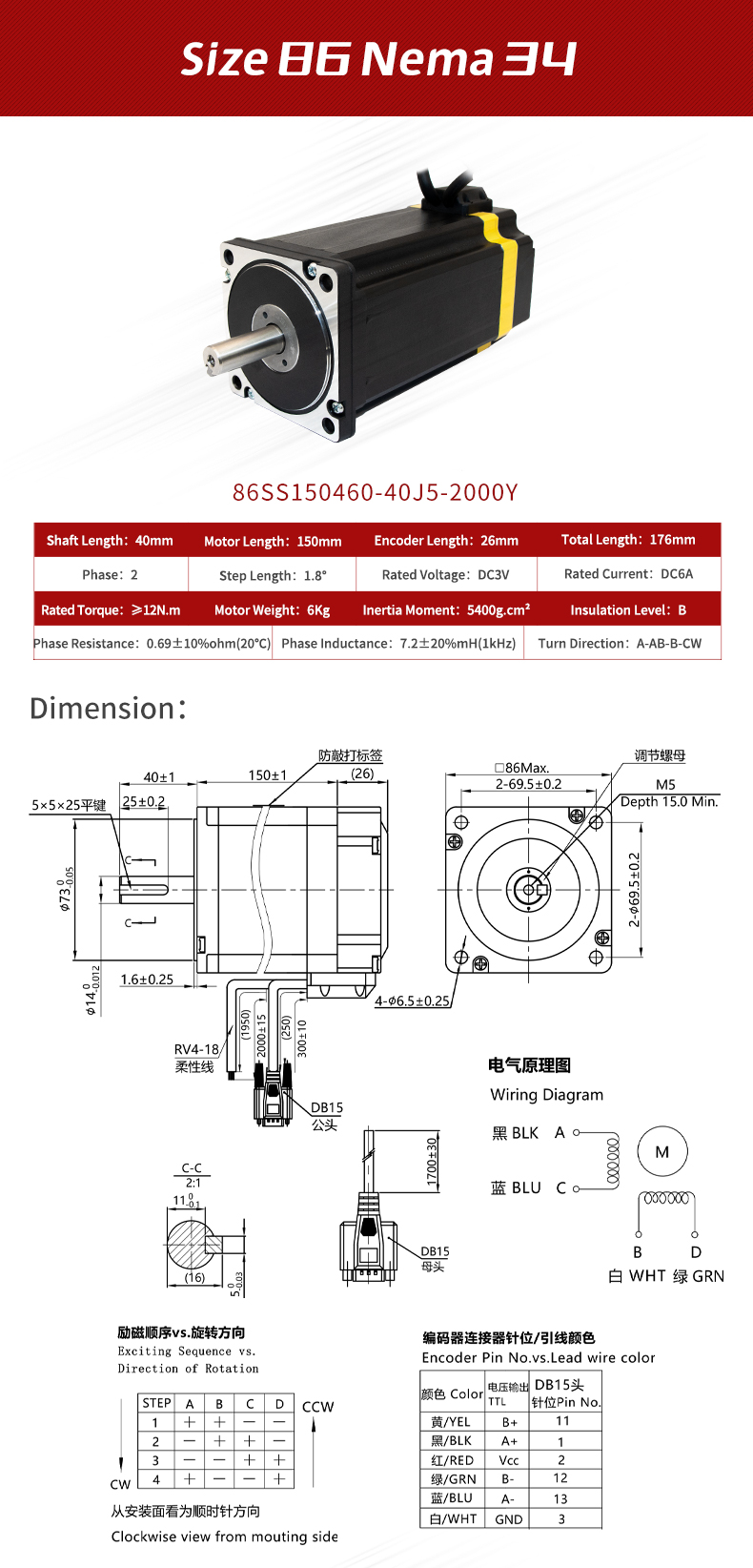 High Torque Nema 34 Closed Loop Stepper Motor 86mm Hybrid Cnc Integrated Motor Length