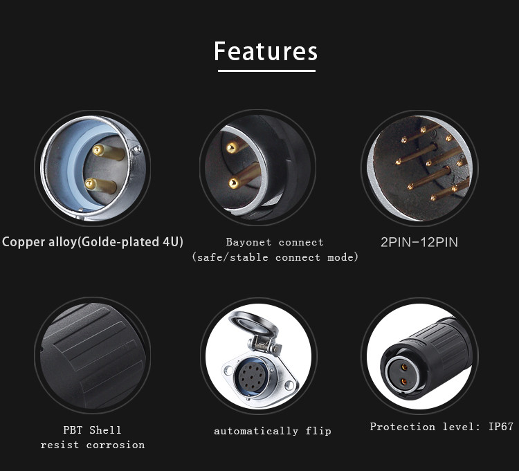 YA Automatic Spring Cover Series Metal Male Panel Mount Female Socket Circular DC Jack 3Pin Wire Connector
