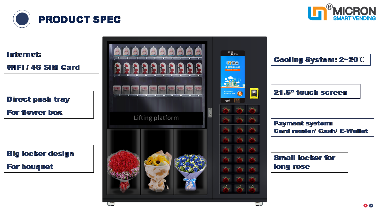 Max. 69 Flower Vending Machine Remote Controlled With Refrigeration System